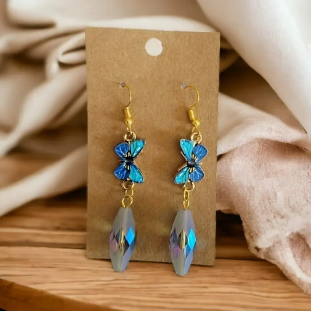 Butterfly Blue with‎ Crystal Drop Earrings